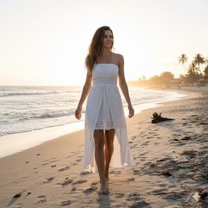 Marco White Eyelet Lace Strapless High-Low Boho Summer Festival Mini Dress S